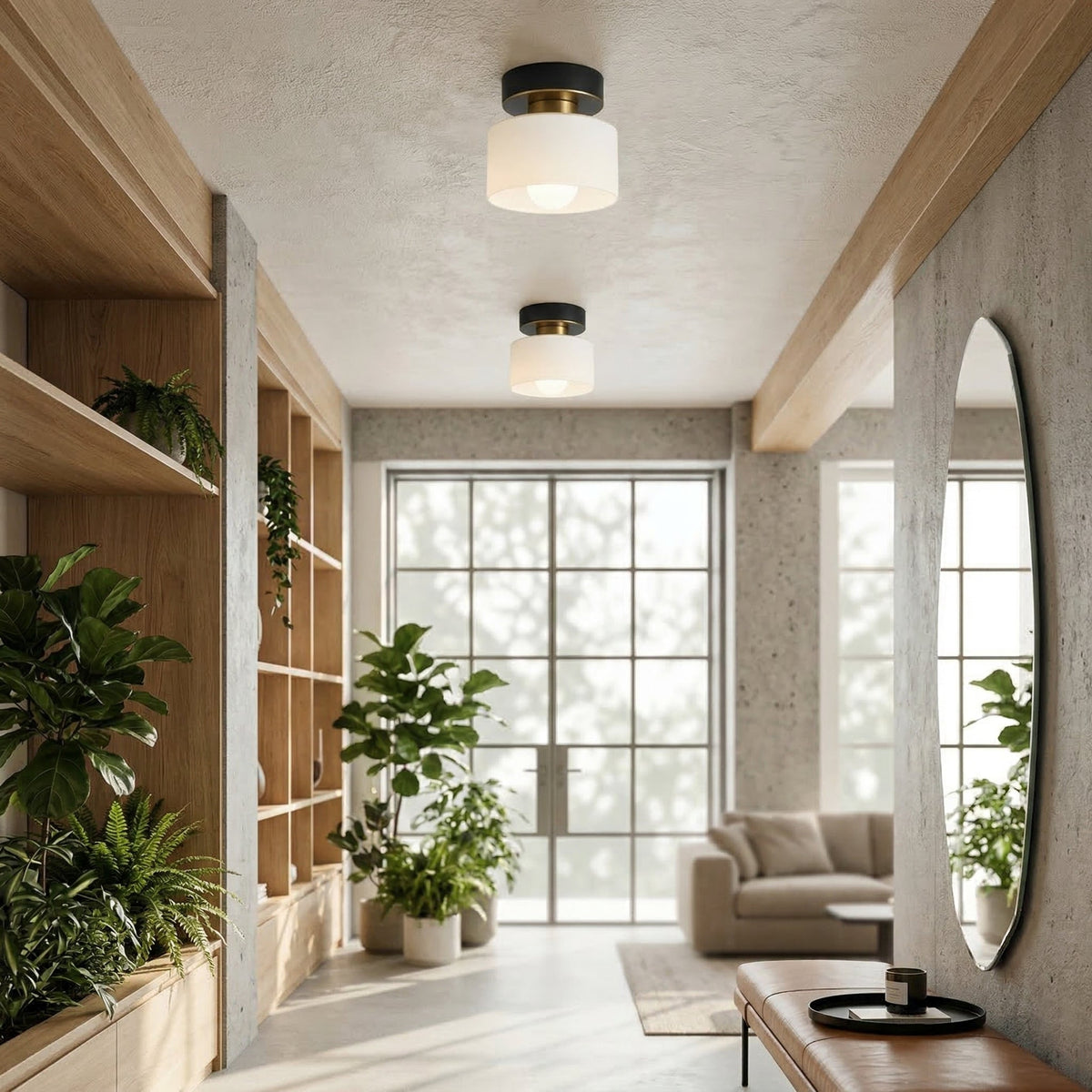 Lampa Sufitowa Minimalistyczna z Okrągłym Kloszem Szklanym - 2