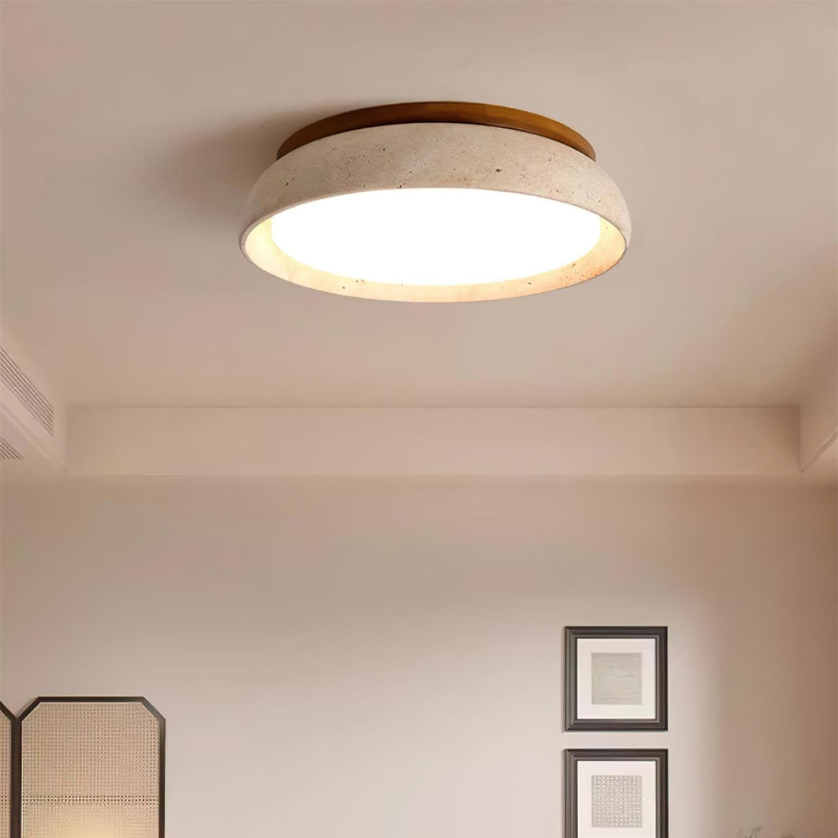 Lampa Sufitowa Minimalistyczna z Trawertynu z Drewnianą Ramą - 10