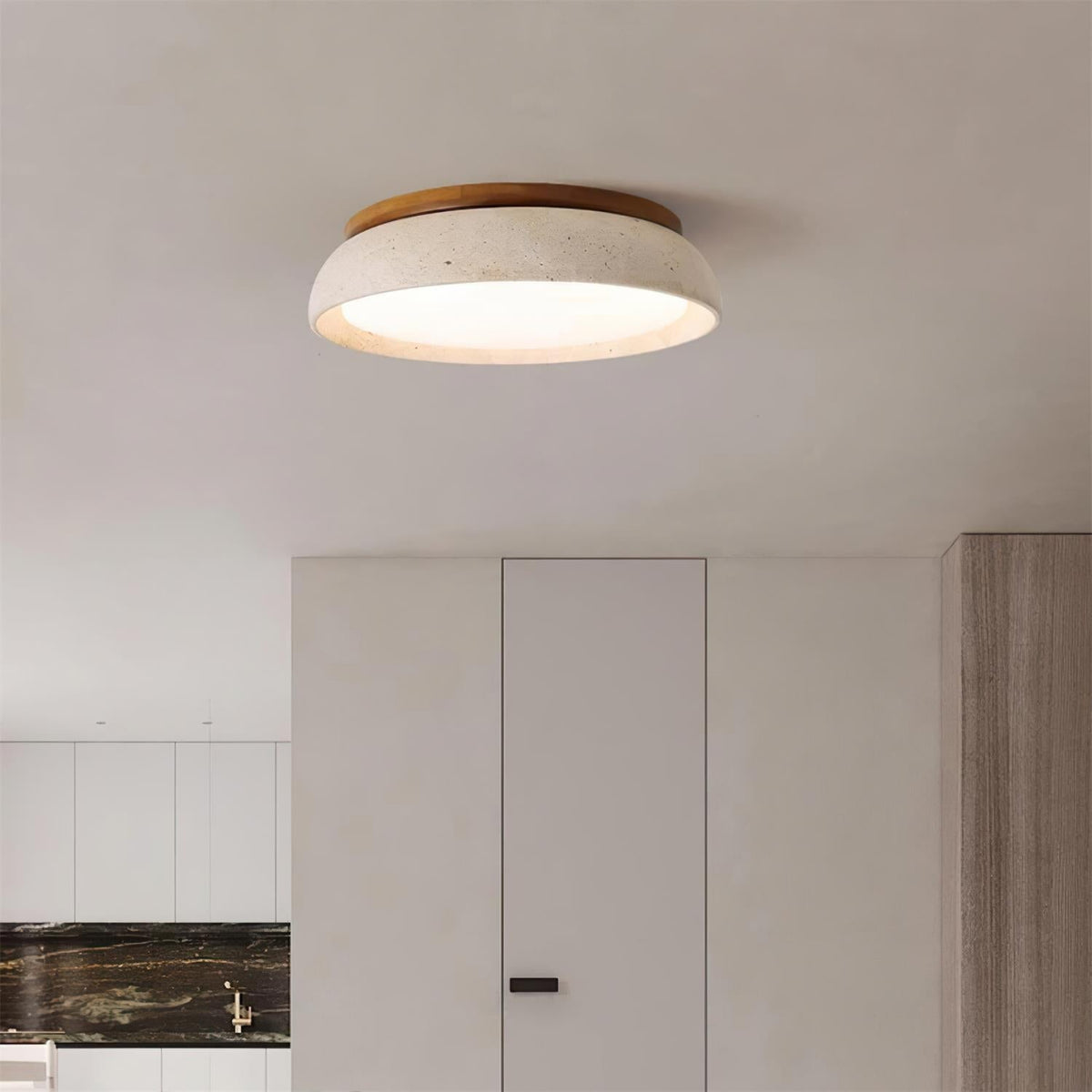 Lampa Sufitowa Minimalistyczna z Trawertynu z Drewnianą Ramą - 5