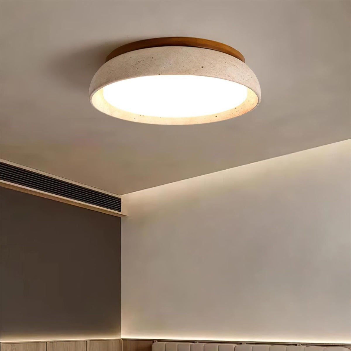 Lampa Sufitowa Minimalistyczna z Trawertynu z Drewnianą Ramą - 8