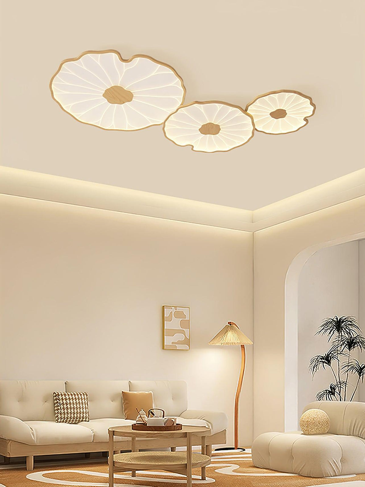 Lampa Sufitowa Modern Liść Lotosu z Drewnianym Wykończeniem i LED - 16