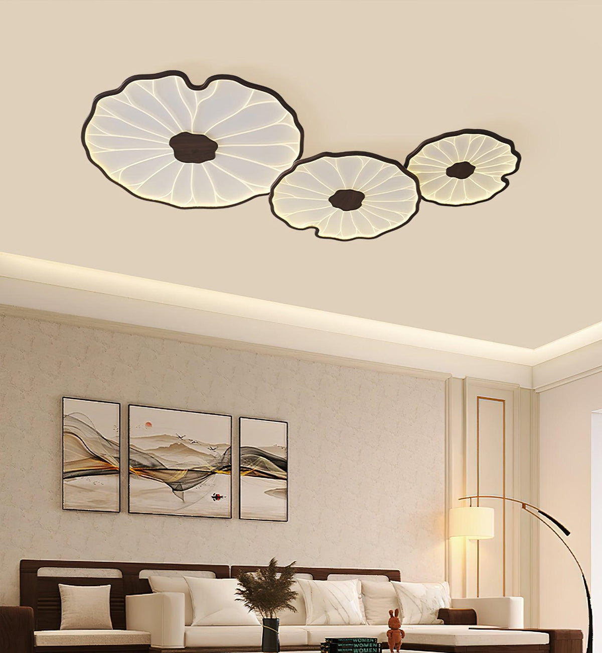 Lampa Sufitowa Modern Liść Lotosu z Drewnianym Wykończeniem i LED - 17