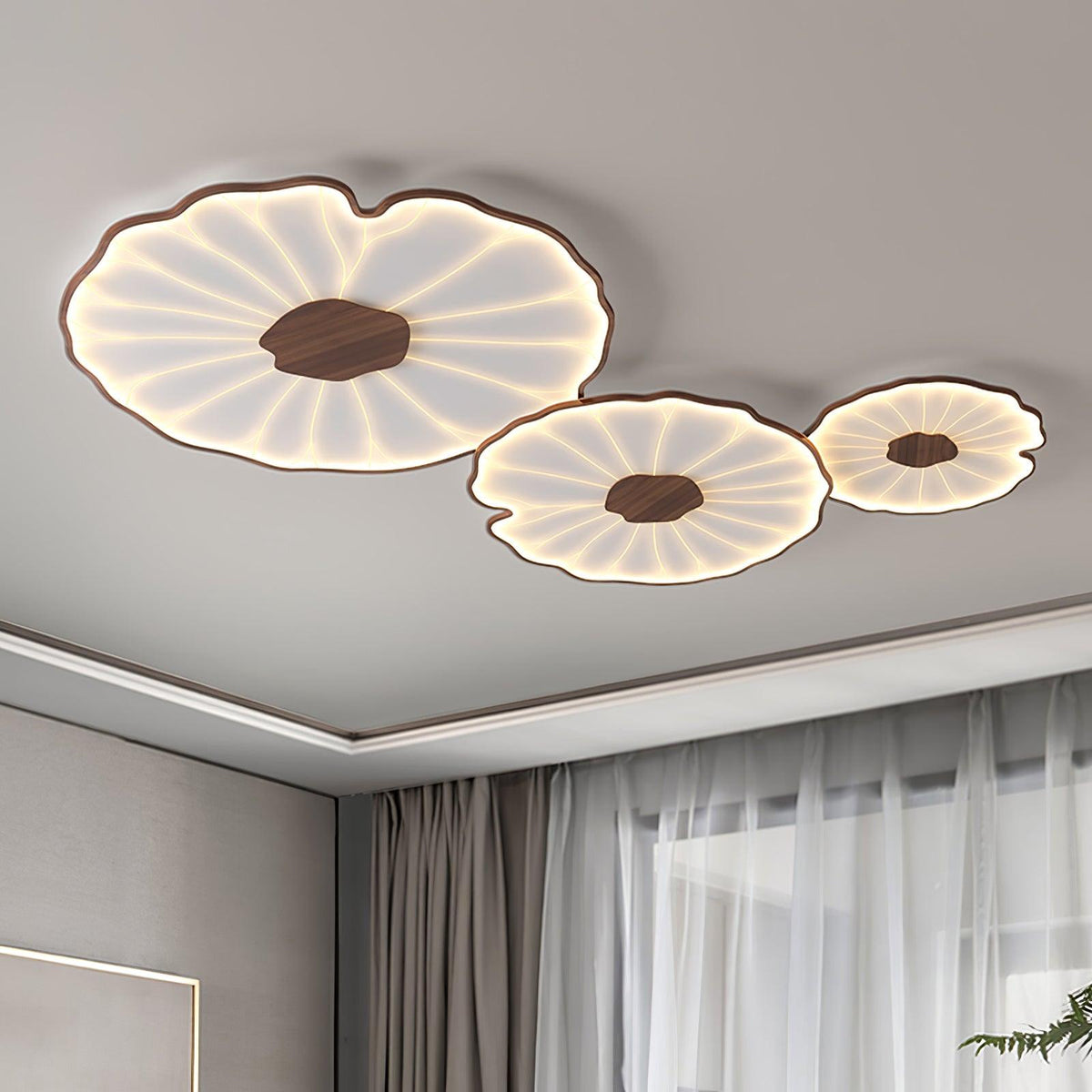 Lampa Sufitowa Modern Liść Lotosu z Drewnianym Wykończeniem i LED - 29