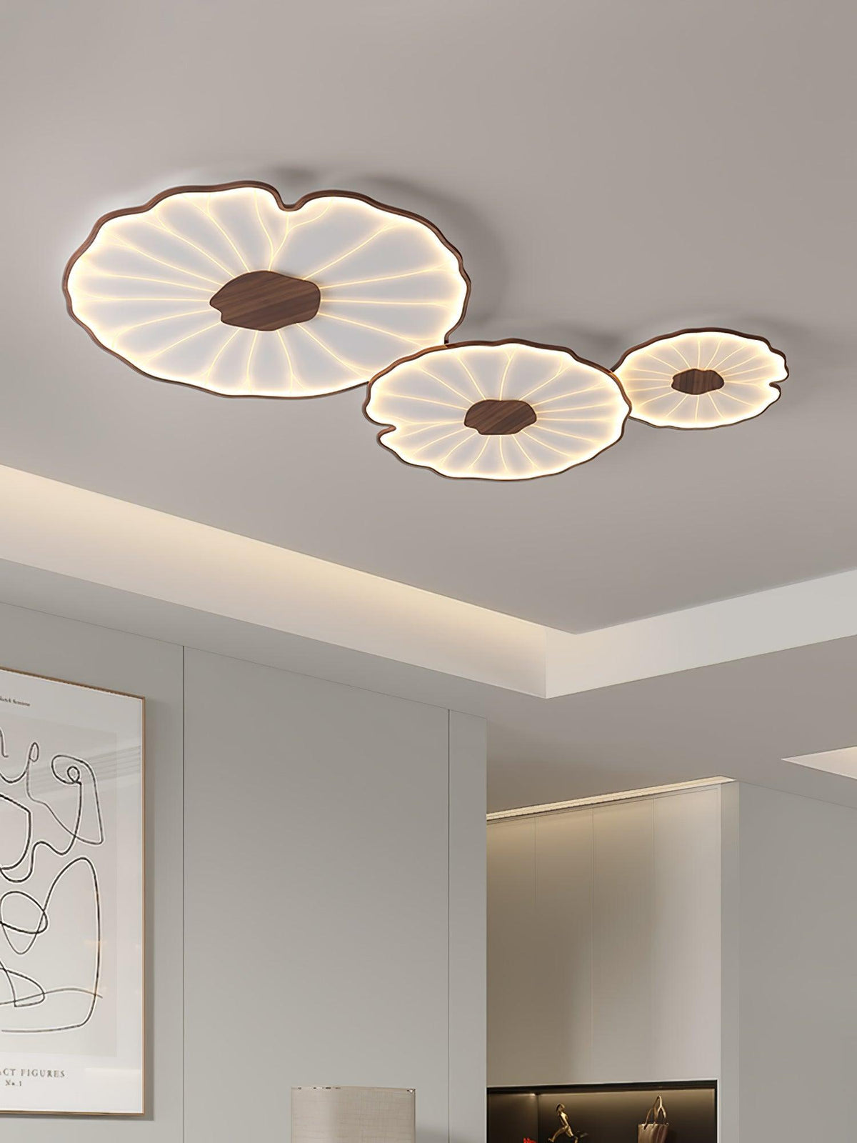 Lampa Sufitowa Modern Liść Lotosu z Drewnianym Wykończeniem i LED - 39