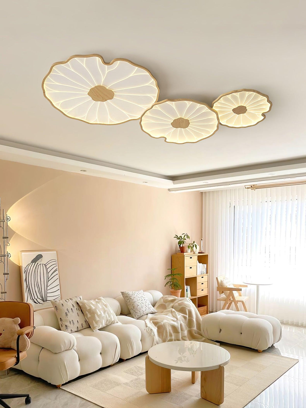 Lampa Sufitowa Modern Liść Lotosu z Drewnianym Wykończeniem i LED - 41