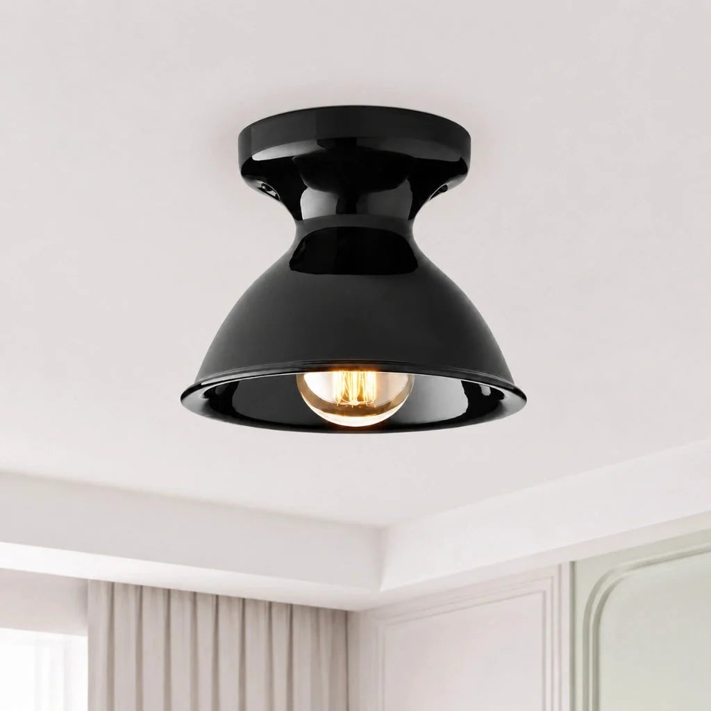 Lampa Sufitowa Natynkowa Retro z Ceramicznym Kloszem w Kształcie Klepsydry - Czarny