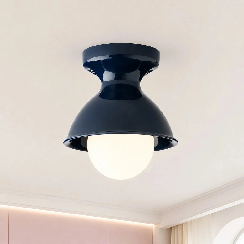 Lampa Sufitowa Natynkowa Retro z Ceramicznym Kloszem w Kształcie Klepsydry - Granatowy