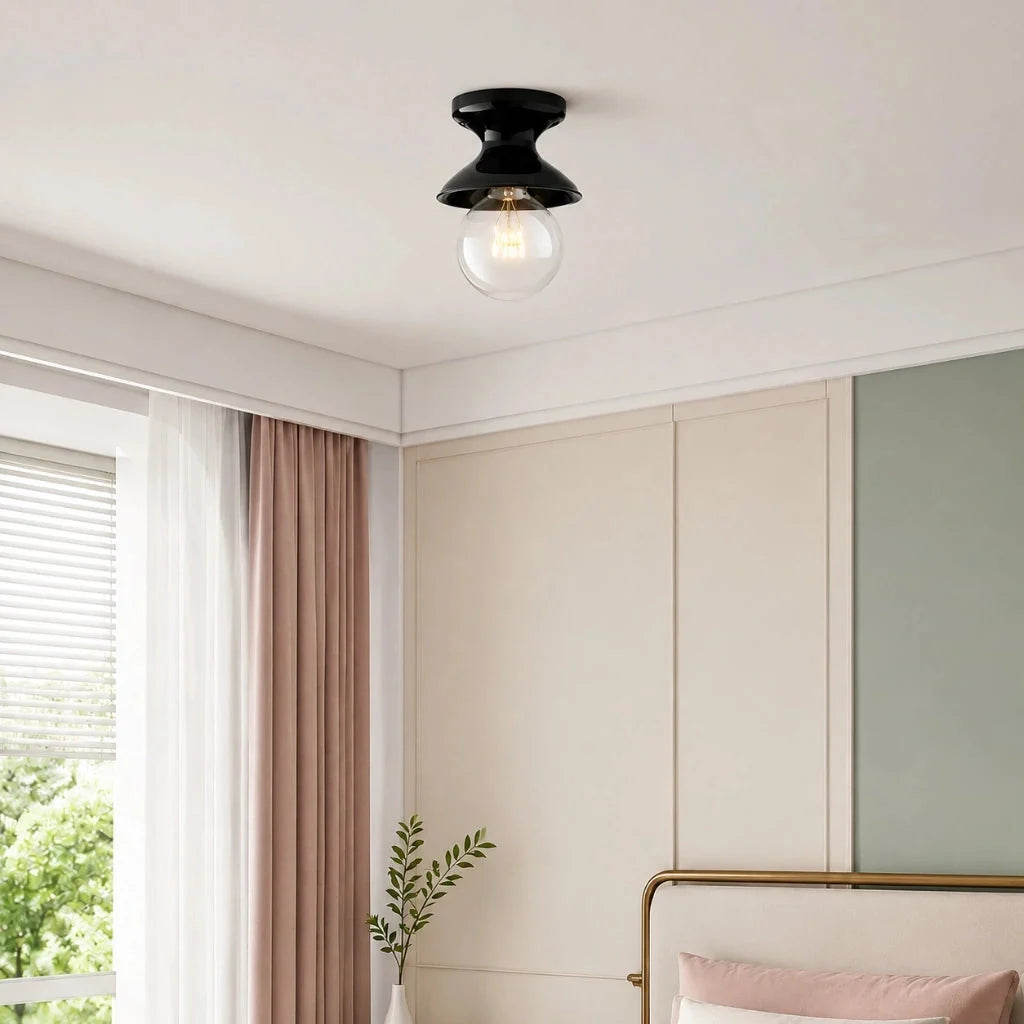 Lampa Sufitowa Natynkowa Retro z Ceramicznym Kloszem w Kształcie Klepsydry - 16