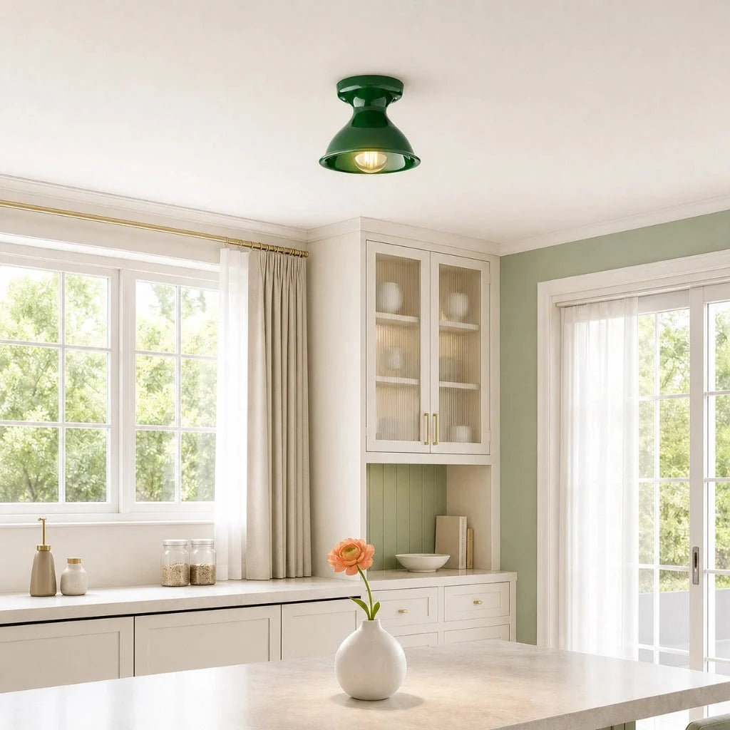 Lampa Sufitowa Natynkowa Retro z Ceramicznym Kloszem w Kształcie Klepsydry - 25