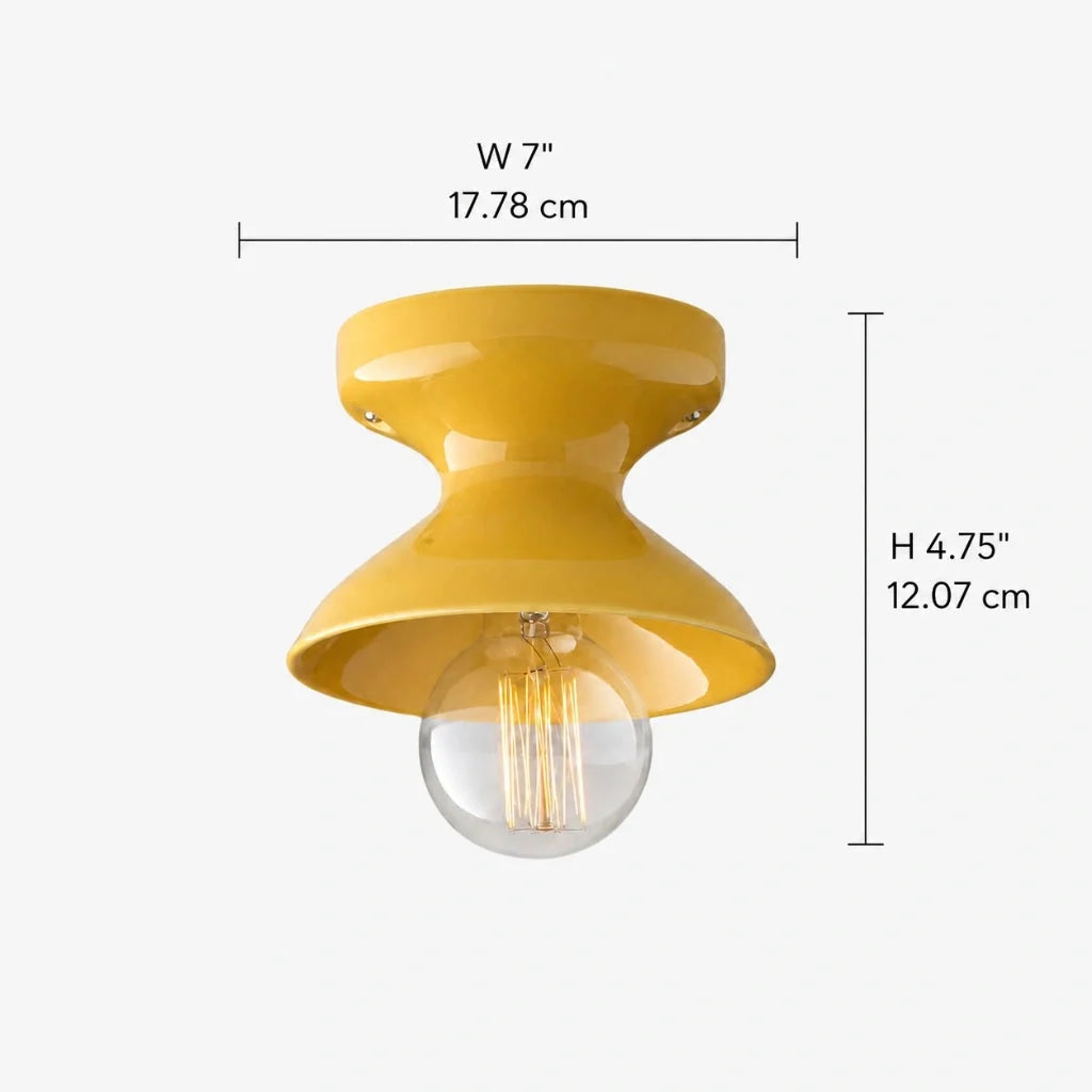 Lampa Sufitowa Natynkowa Retro z Ceramicznym Kloszem w Kształcie Klepsydry