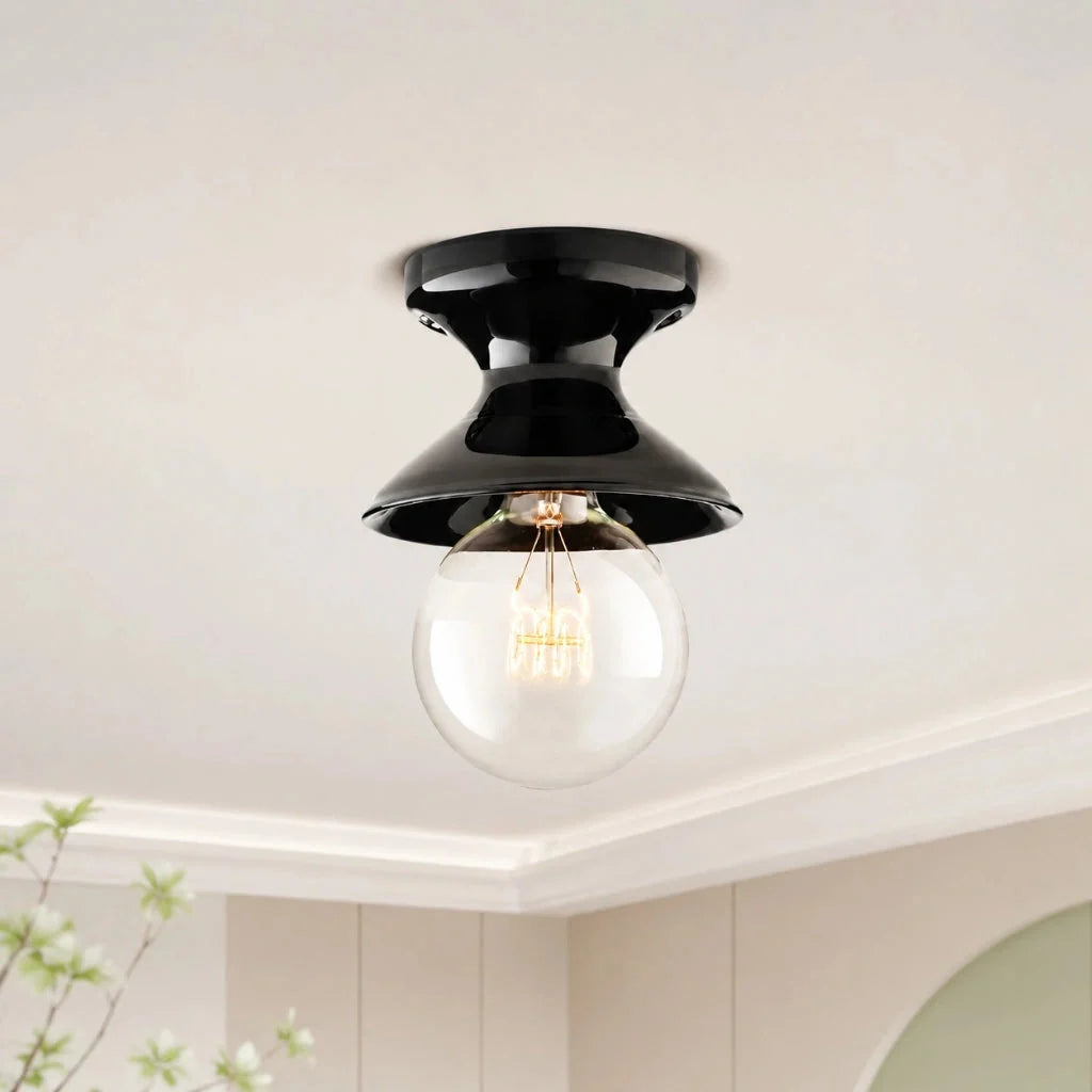 Lampa Sufitowa Natynkowa Retro z Ceramicznym Kloszem w Kształcie Klepsydry - 8
