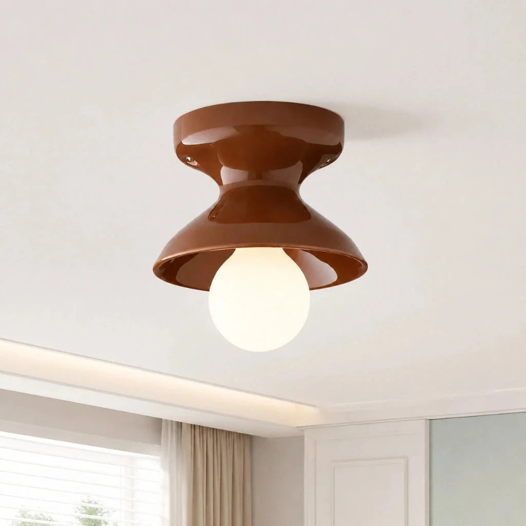 Lampa Sufitowa Natynkowa Retro z Ceramicznym Kloszem w Kształcie Klepsydry - Brązowy
