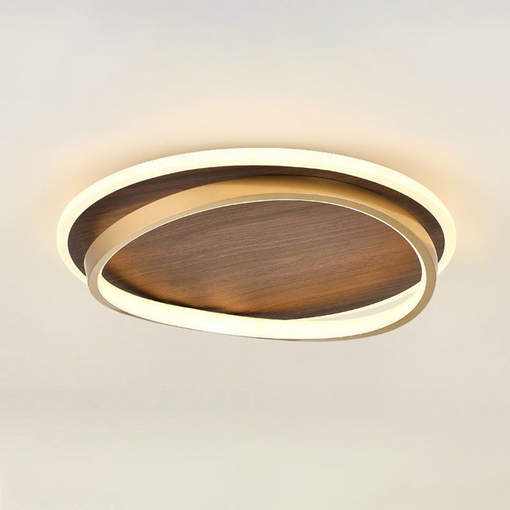 Lampa Sufitowa Nowoczesna Okrągła z Drewnianym Panelem i Złotą Ramą - 10