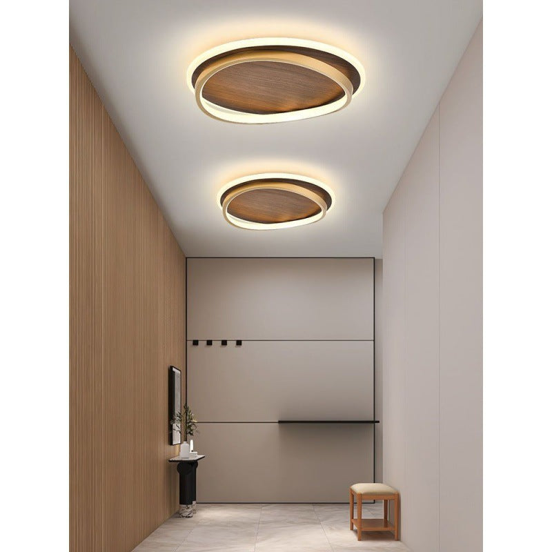Lampa Sufitowa Nowoczesna Okrągła z Drewnianym Panelem i Złotą Ramą - 4