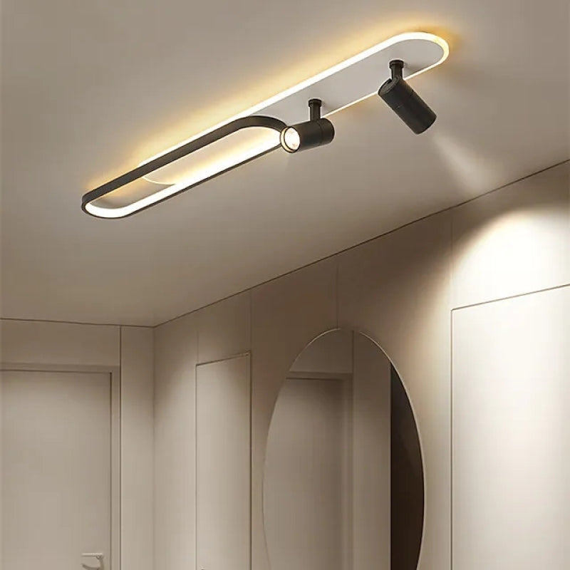 Lampa Sufitowa Nowoczesna z Obrotowymi Spotami i Podświetleniem Obręczy - Czarny
