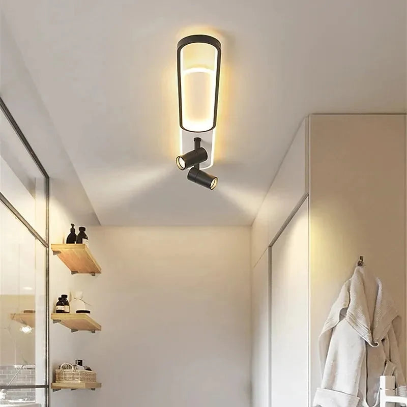Lampa Sufitowa Nowoczesna z Obrotowymi Spotami i Podświetleniem Obręczy - 7