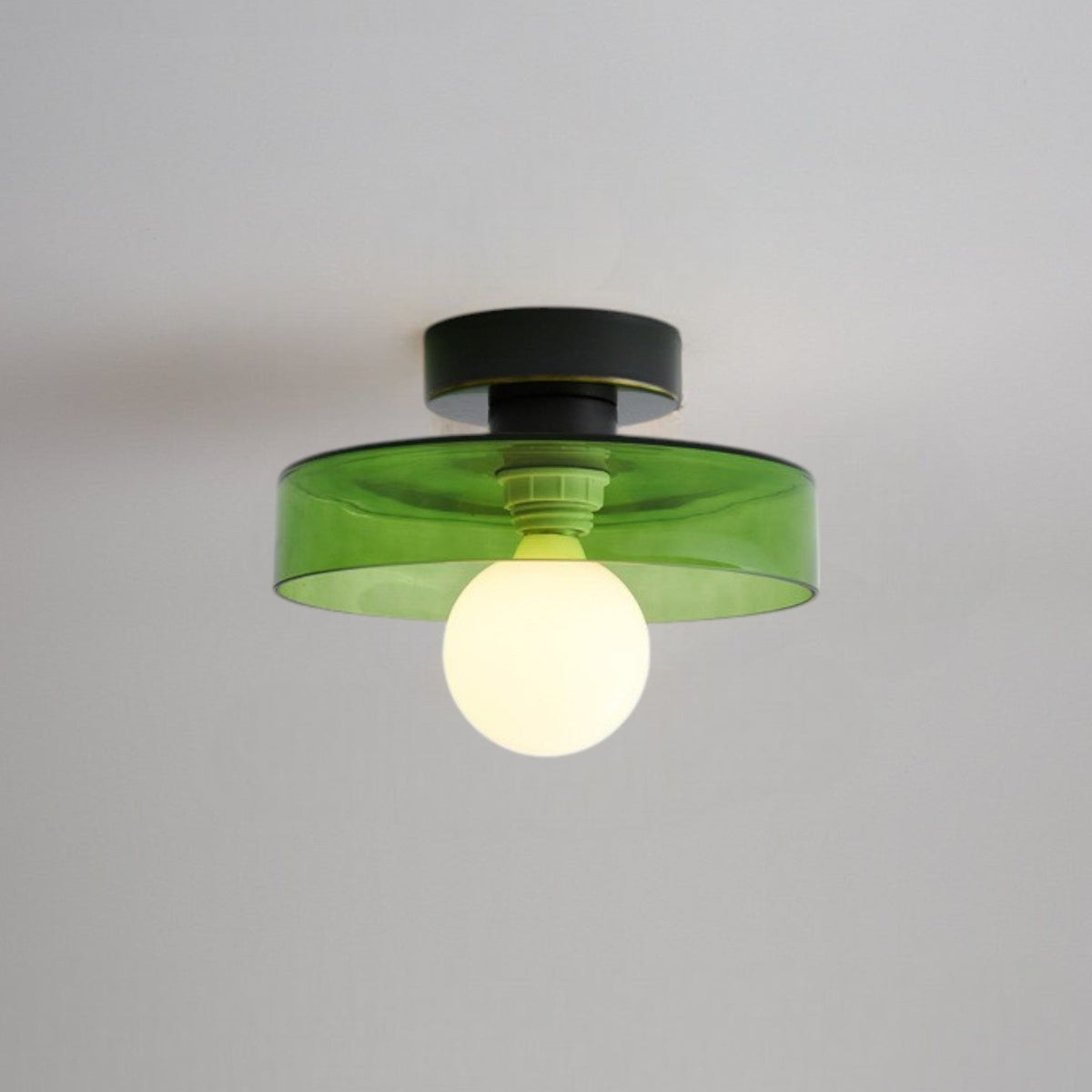 Lampa Sufitowa Nowoczesna z Okrągłym Kloszem i Żarówką Kulistą - Czarny/Zielony