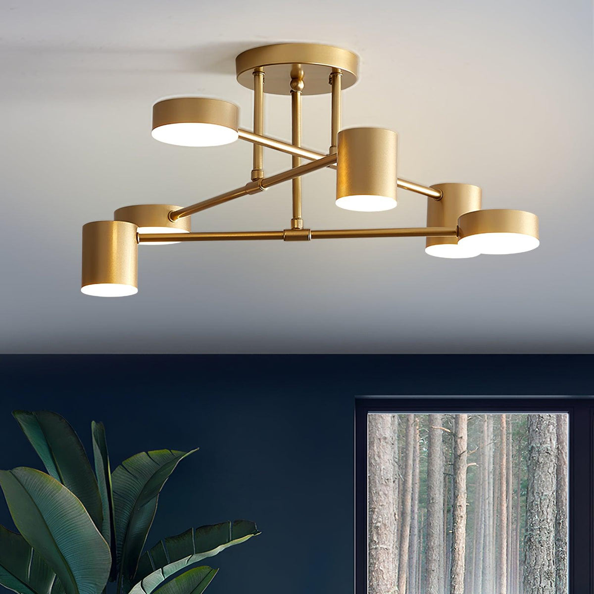Lampa Sufitowa Nowoczesna z Sześcioma Cylindrycznymi Kloszami na Krzyżujących się Ramionach - 3