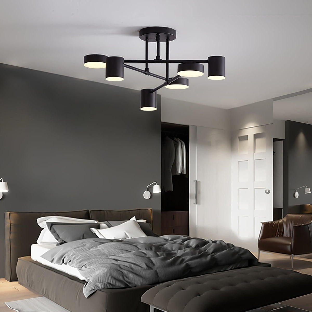 Lampa Sufitowa Nowoczesna z Sześcioma Cylindrycznymi Kloszami na Krzyżujących się Ramionach - 20