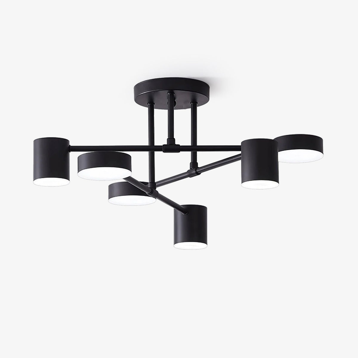 Lampa Sufitowa Nowoczesna z Sześcioma Cylindrycznymi Kloszami na Krzyżujących się Ramionach - Czarny