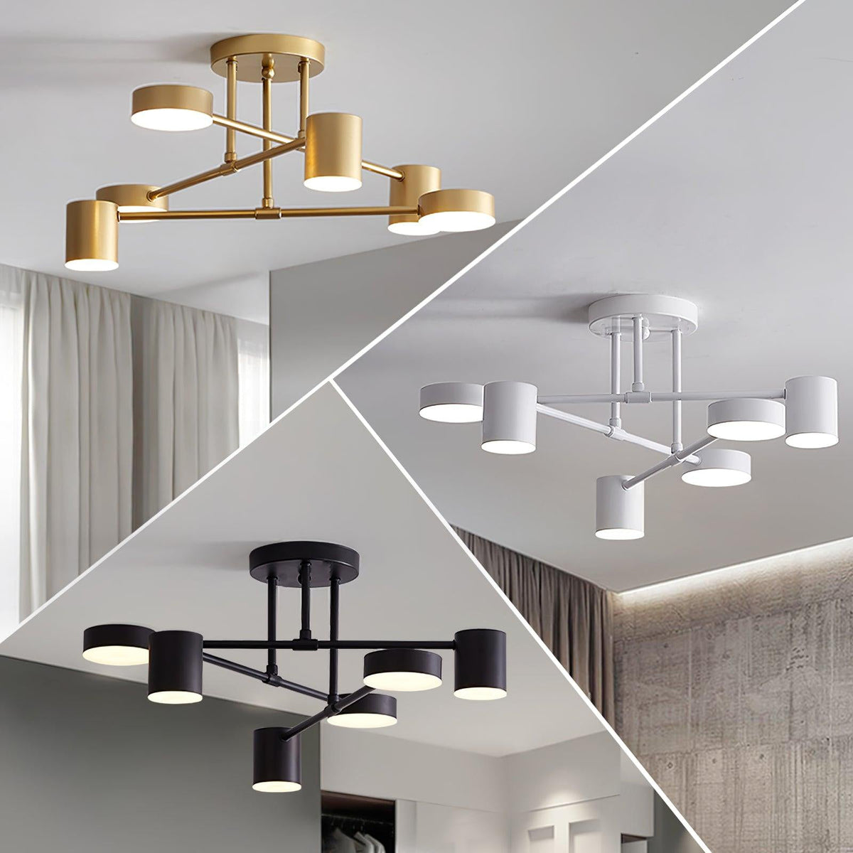 Lampa Sufitowa Nowoczesna z Sześcioma Cylindrycznymi Kloszami na Krzyżujących się Ramionach - 22