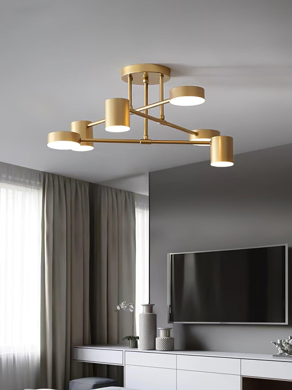 Lampa Sufitowa Nowoczesna z Sześcioma Cylindrycznymi Kloszami na Krzyżujących się Ramionach - 4