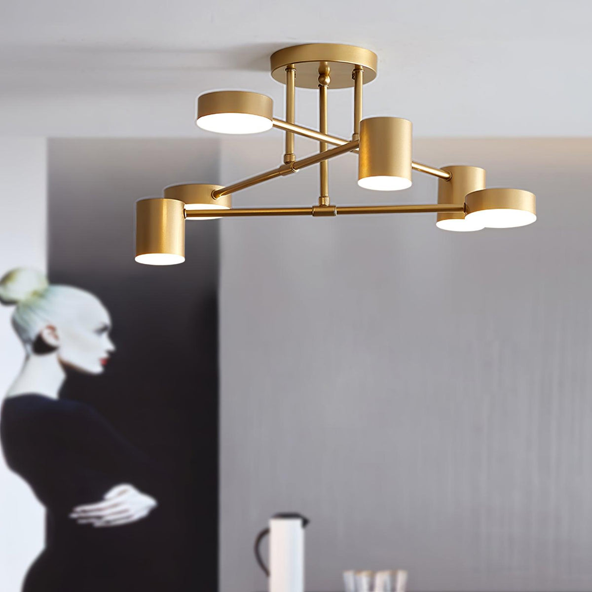 Lampa Sufitowa Nowoczesna z Sześcioma Cylindrycznymi Kloszami na Krzyżujących się Ramionach - 7