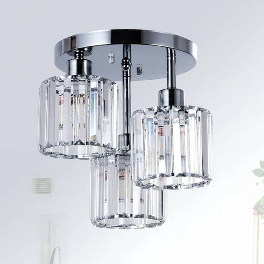Lampa Sufitowa Półnatynkowa z Kryształowym Kloszem - Srebrny