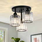 Lampa Sufitowa Półnatynkowa z Kryształowym Kloszem - Czarny