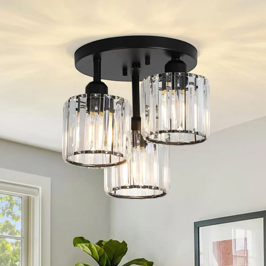 Lampa Sufitowa Półnatynkowa z Kryształowym Kloszem - Czarny