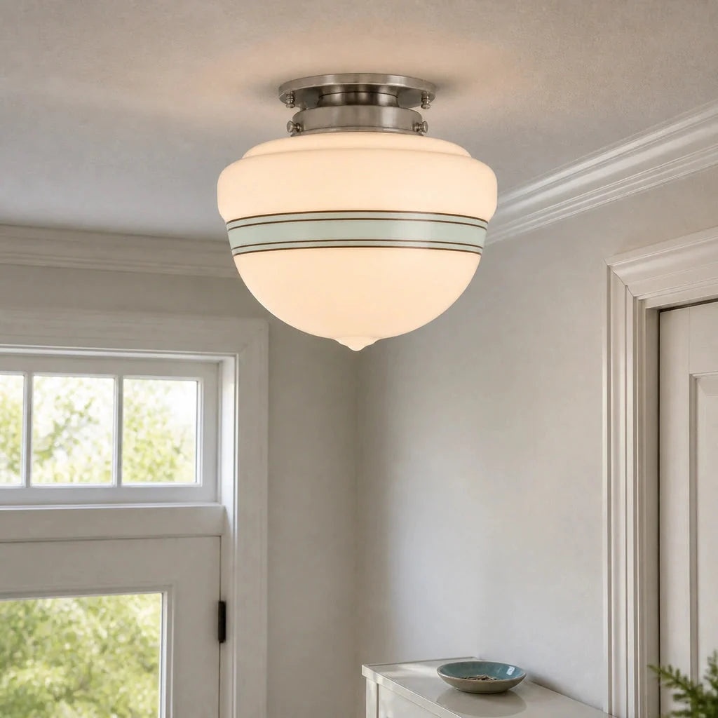 Lampa Sufitowa Retro z Kloszem ze Szkła Mlecznego w Stylu Art Deco - 11