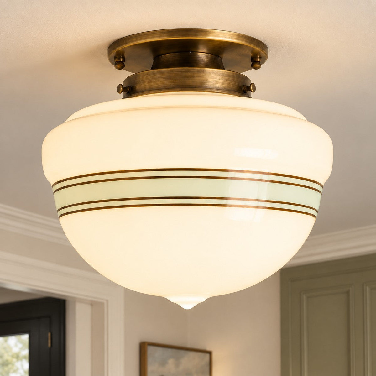 Lampa Sufitowa Retro z Kloszem ze Szkła Mlecznego w Stylu Art Deco - 3