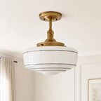 Lampa Sufitowa Retro z Mlecznym Kloszem w Paski na Złotym Stelażu - 12