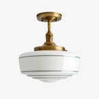 Lampa Sufitowa Retro z Mlecznym Kloszem w Paski na Złotym Stelażu - 13