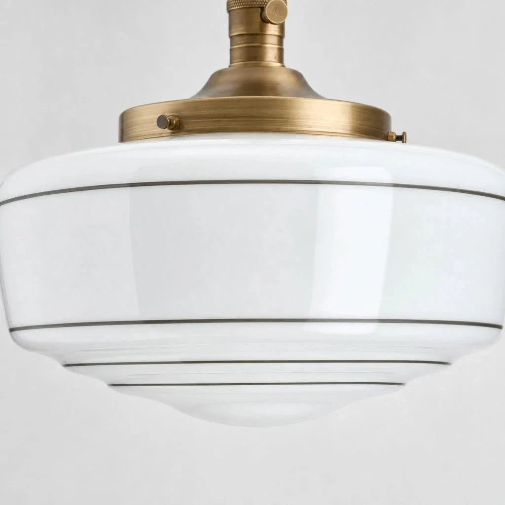 Lampa Sufitowa Retro z Mlecznym Kloszem w Paski na Złotym Stelażu - 16