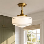 Lampa Sufitowa Retro z Mlecznym Kloszem w Paski na Złotym Stelażu - 4