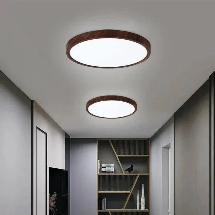 Lampa Sufitowa Skandynawska Okrągła Ultracienka z Drewnianą Ramą - 8