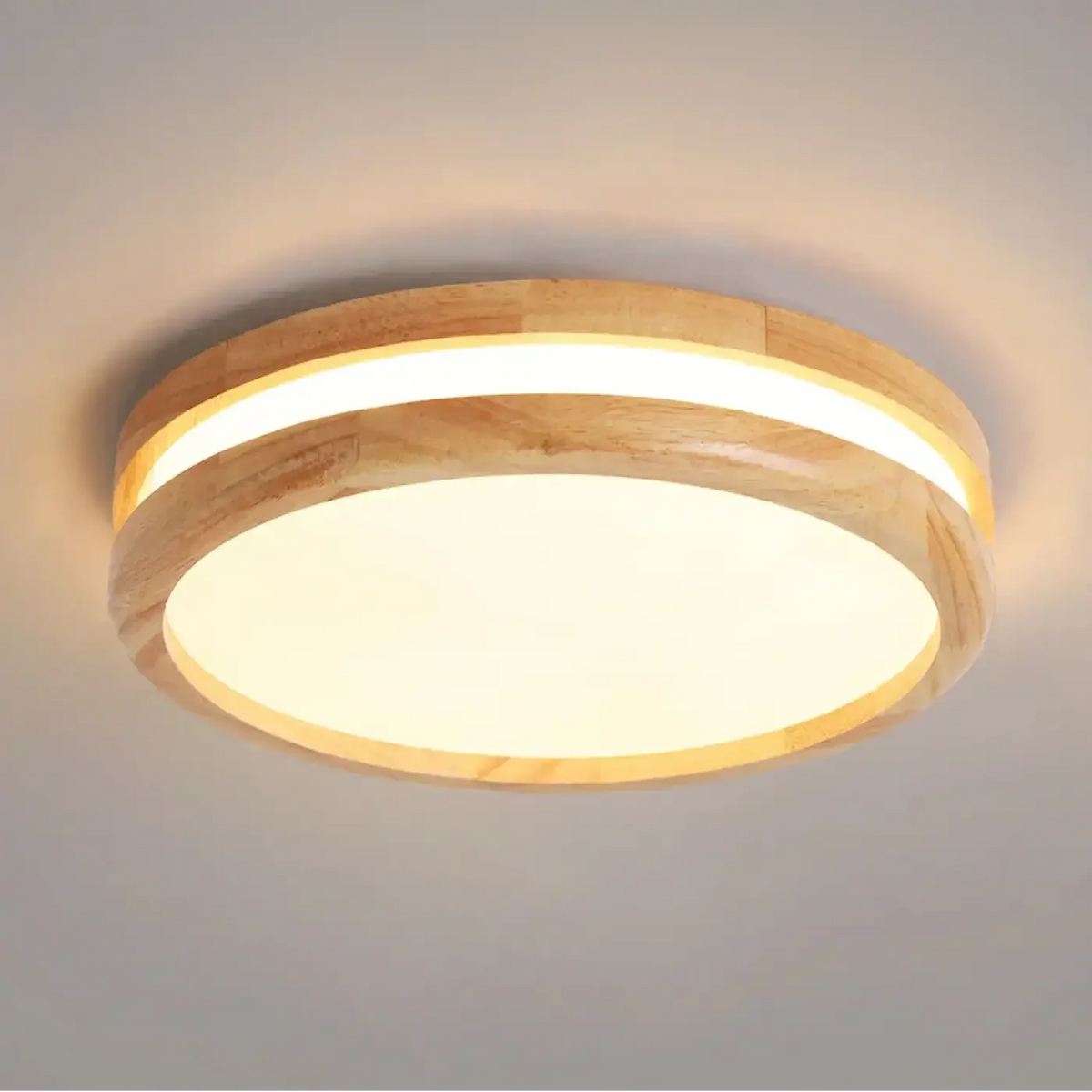 Lampa Sufitowa Skandynawska Okrągła z Drewnianą Ramą - Beżowy