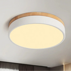 Lampa Sufitowa Skandynawska Okrągła z Drewnianą Ramą - Biały