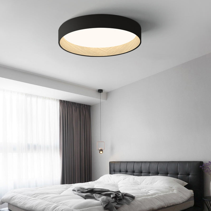 Lampa Sufitowa Skandynawska Okrągła z Drewnianym Wykończeniem i Kloszem Akrylowym - Czarny