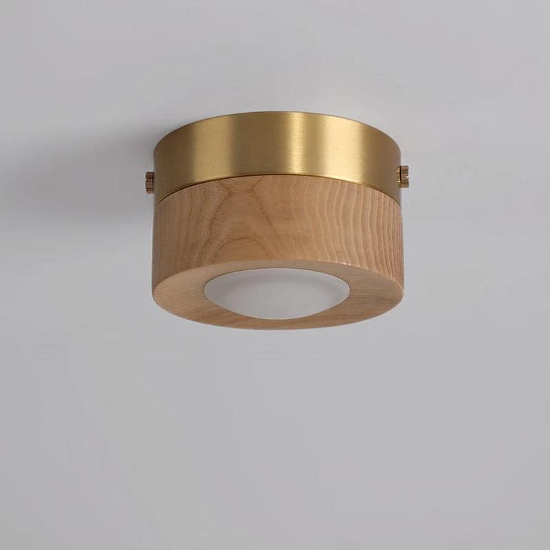 Lampa Sufitowa Skandynawska z Drewnianą Obudową i Okrągłym Kloszem - 3
