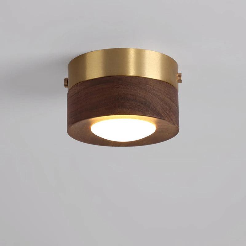 Lampa Sufitowa Skandynawska z Drewnianą Obudową i Okrągłym Kloszem - 4