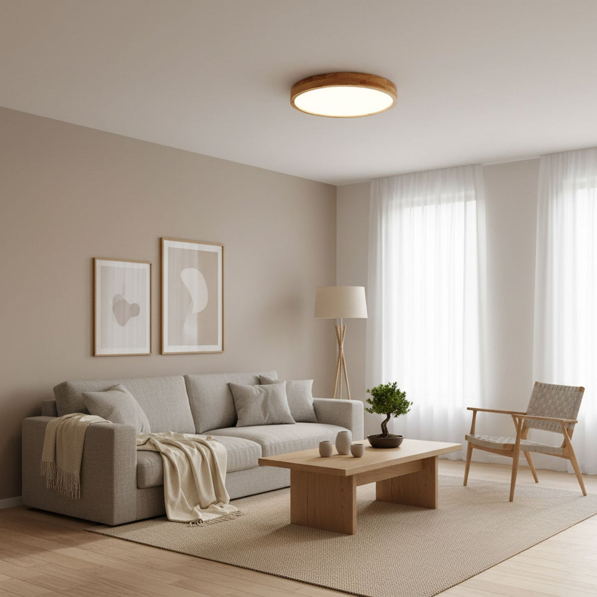 Lampa Sufitowa Skandynawska z Drewnianą Oprawą i Akrylowym Kloszem - 7