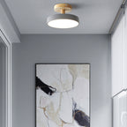 Lampa Sufitowa Skandynawska z Drewnianą Podstawą i Okrągłym Kloszem - 9