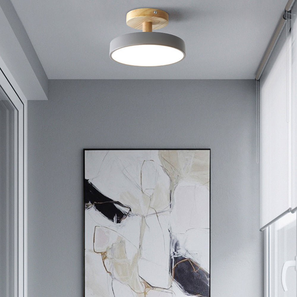 Lampa Sufitowa Skandynawska z Drewnianą Podstawą i Okrągłym Kloszem - 9
