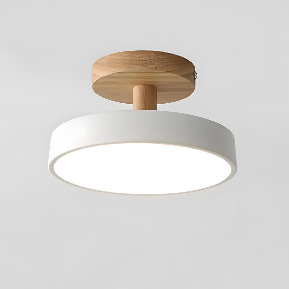 Lampa Sufitowa Skandynawska z Drewnianą Podstawą i Okrągłym Kloszem - Biały