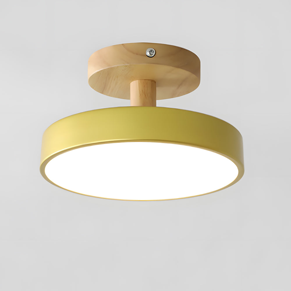 Lampa Sufitowa Skandynawska z Drewnianą Podstawą i Okrągłym Kloszem - Złoty