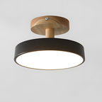 Lampa Sufitowa Skandynawska z Drewnianą Podstawą i Okrągłym Kloszem - Czarny