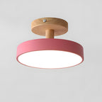Lampa Sufitowa Skandynawska z Drewnianą Podstawą i Okrągłym Kloszem - Różowy