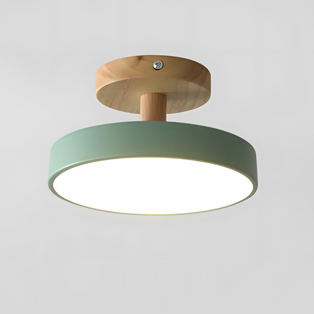 Lampa Sufitowa Skandynawska z Drewnianą Podstawą i Okrągłym Kloszem - Zielony